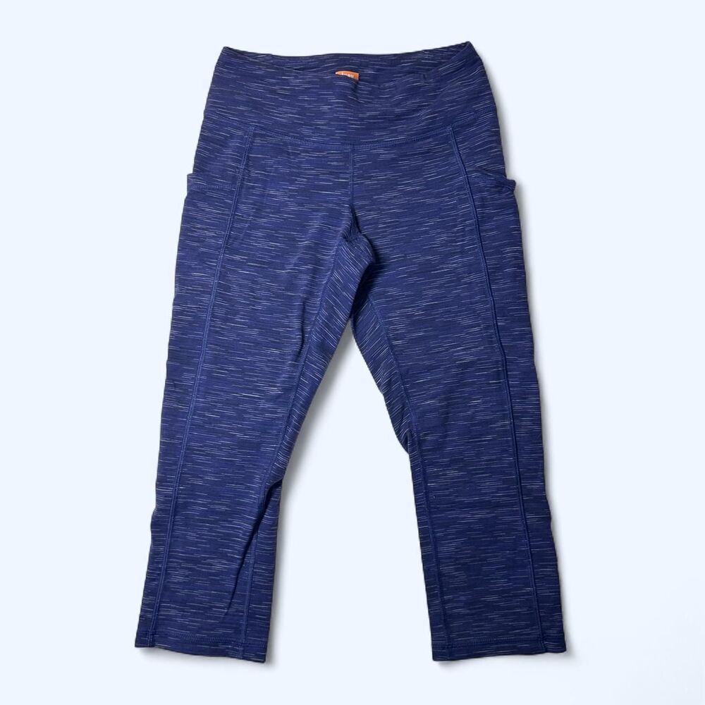Lucy Power Train Space Dye Navy Blue Cropped Leggings Athletic Capris Size S